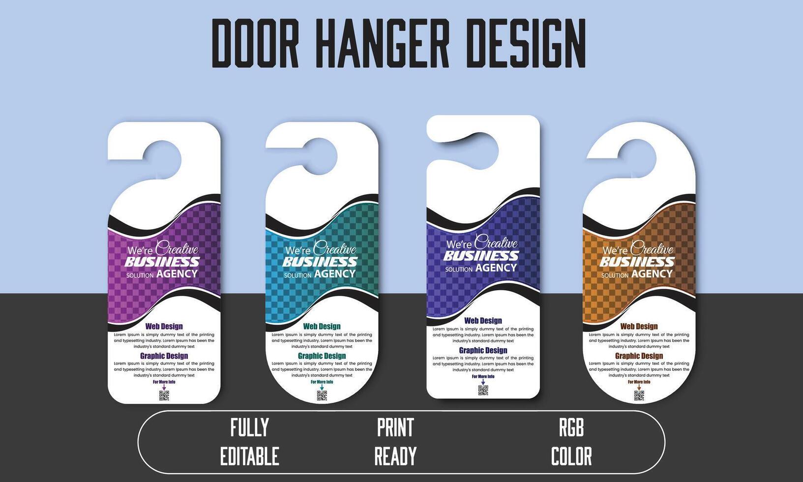 Modern corporate business door hanger template with 4 different cutting style vector