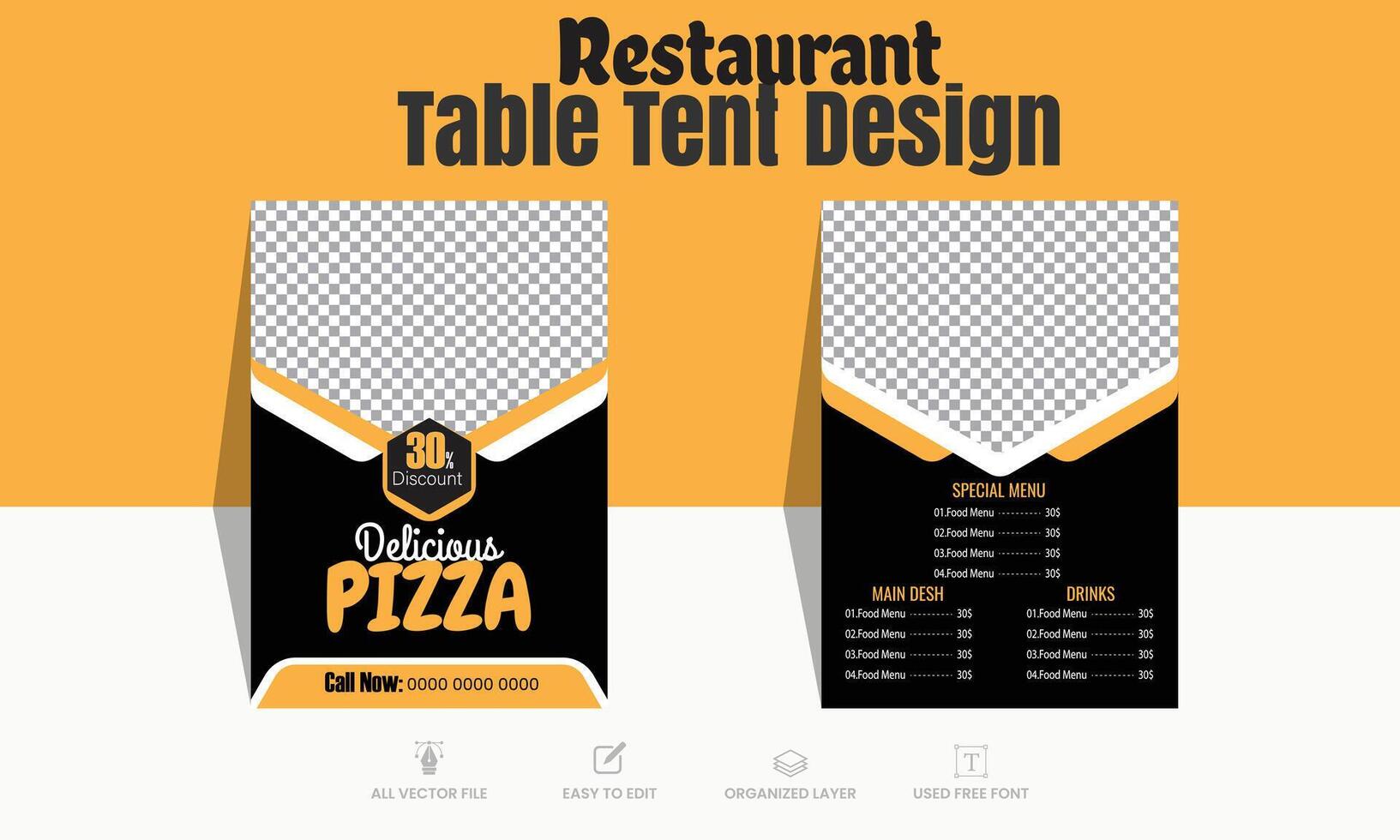 Delicious Pizza advertising table tent template design vector