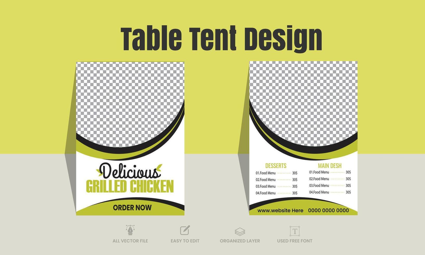 Restaurant fast food table tent banners template. Fully editable print-ready file. vector