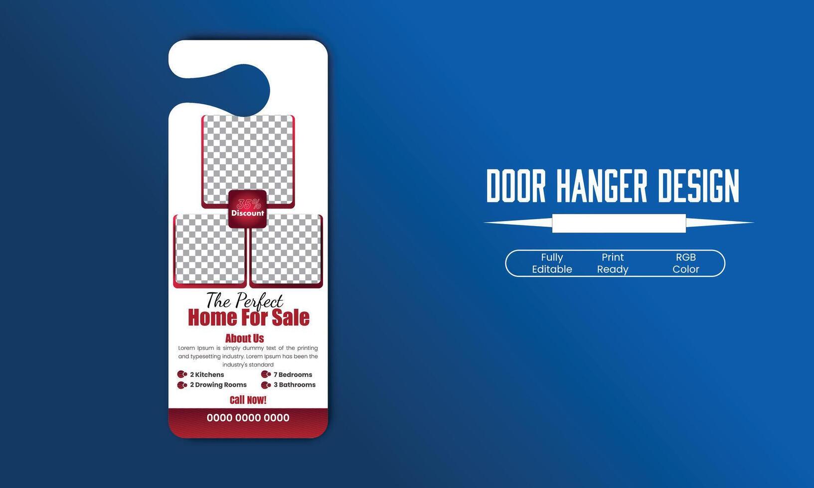 Real estate agency modern business door hanger template with 2 different cutting styles, door hanger template vector