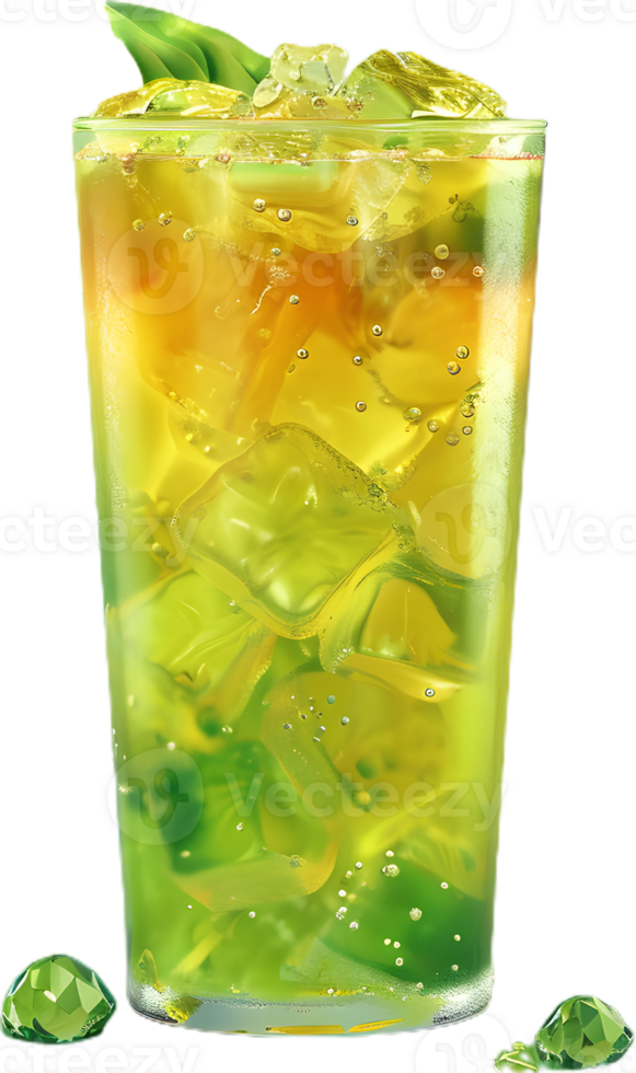 a cup of green tea with ice and fruit png