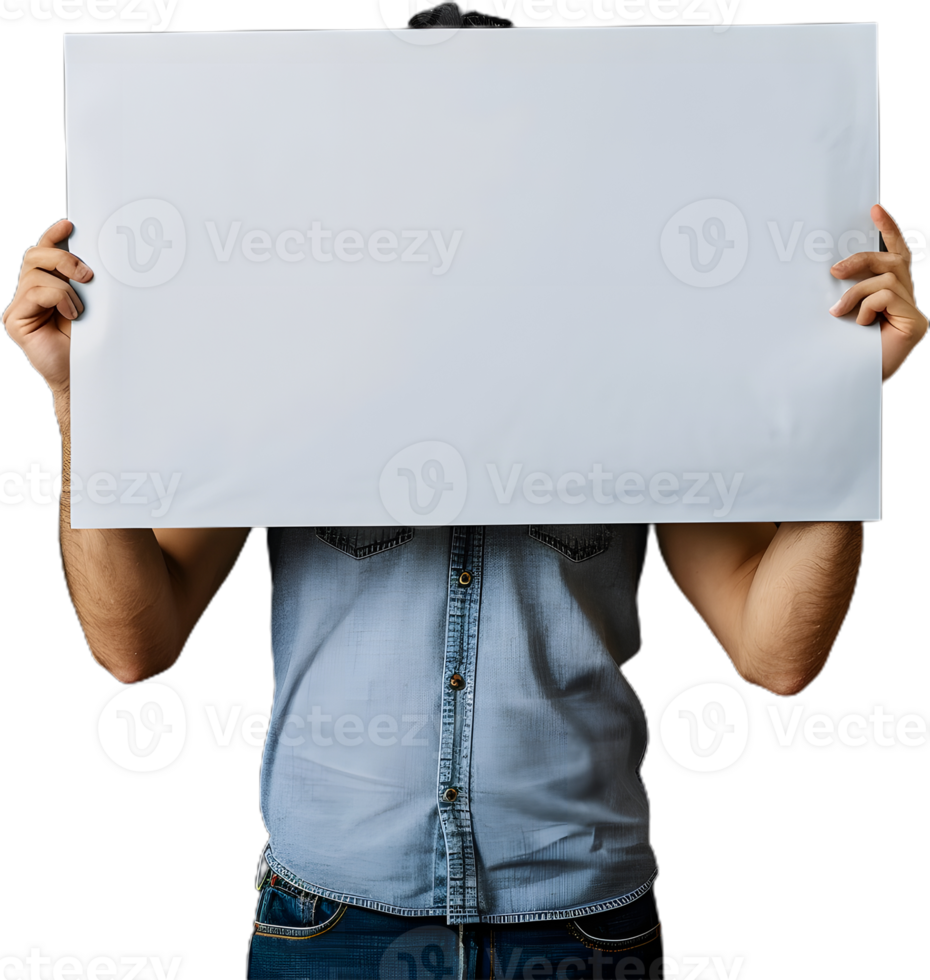 man holding up blank paper png