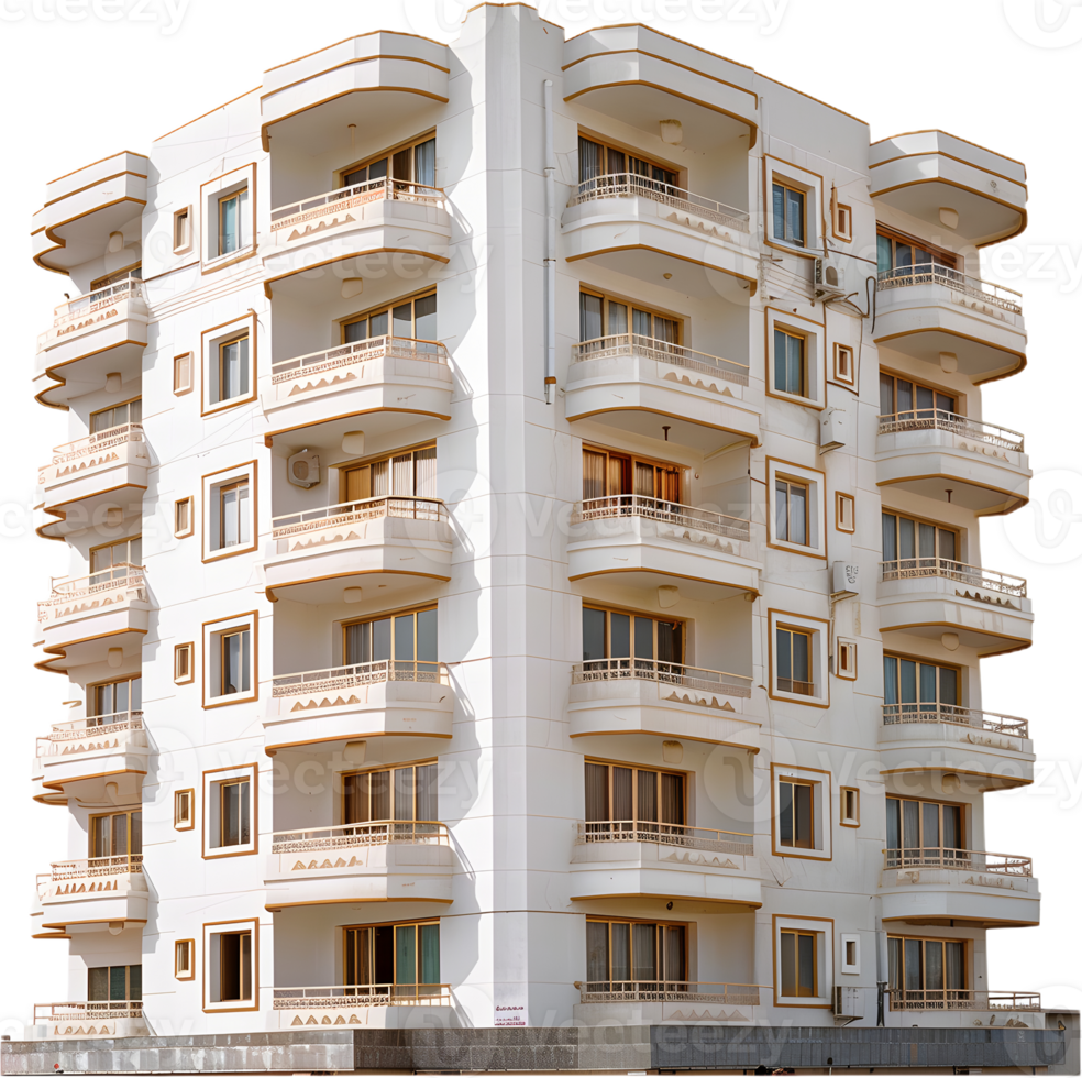 ein groß Weiß Wohnung Gebäude mit Balkone auf oben png