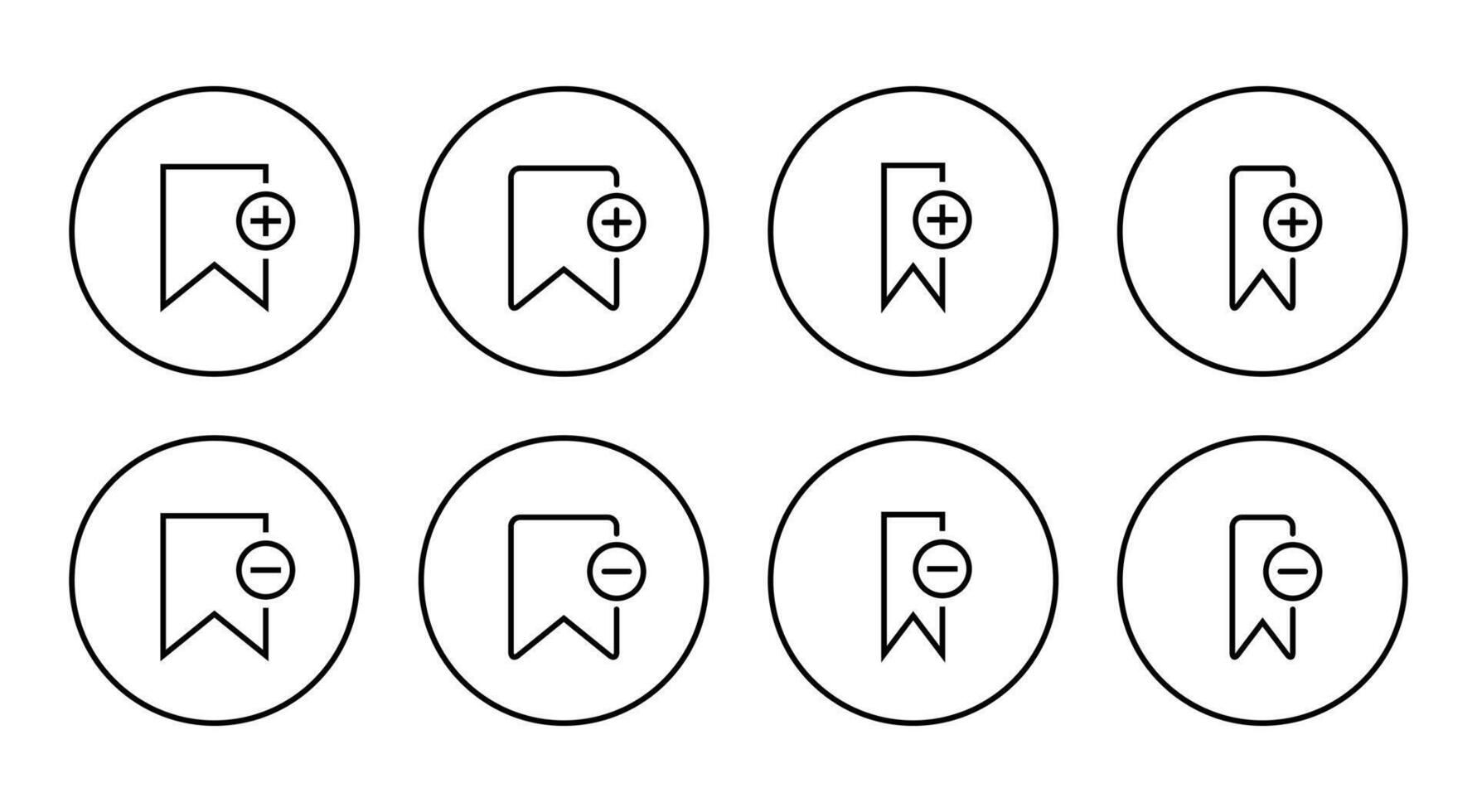 Add and remove bookmark icon set on circle line vector