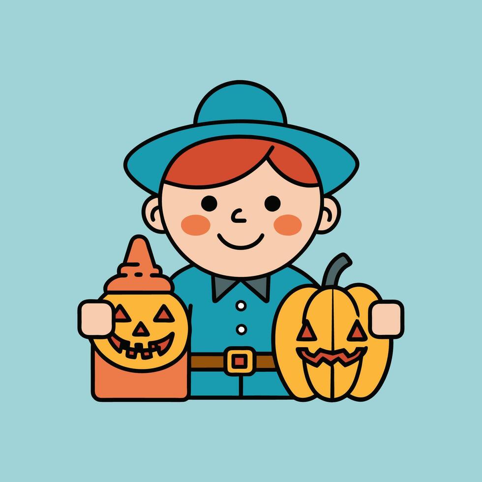 This is a drawing of a boy wearing a Halloween costume vector