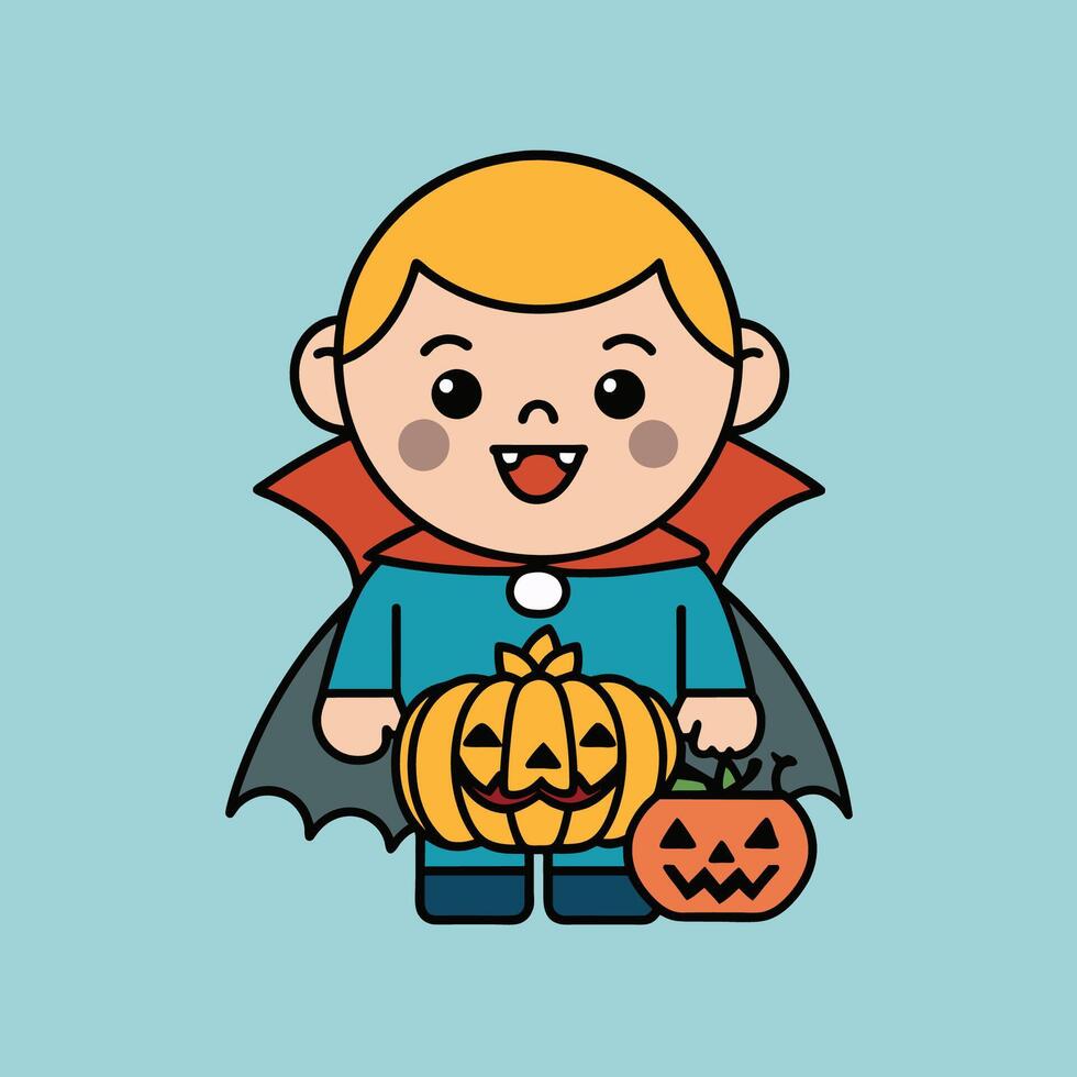 This is a drawing of a boy wearing a Halloween costume vector