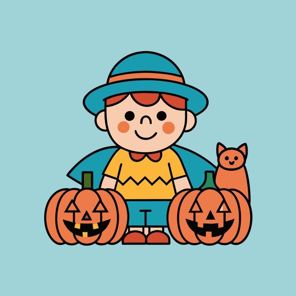 This is a drawing of a boy wearing a Halloween costume vector