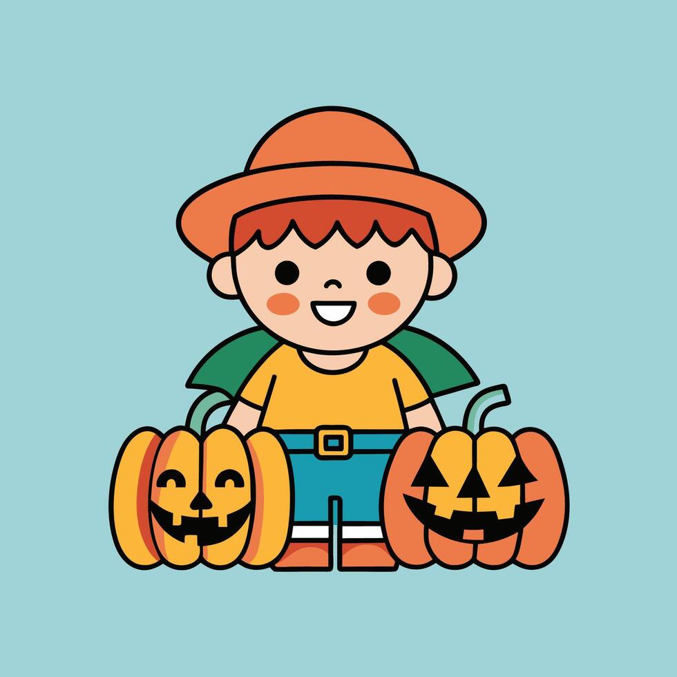 This is a drawing of a boy wearing a Halloween costume vector
