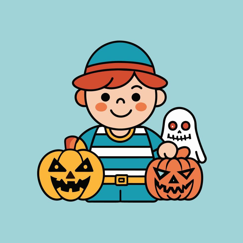 This is a drawing of a boy wearing a Halloween costume vector