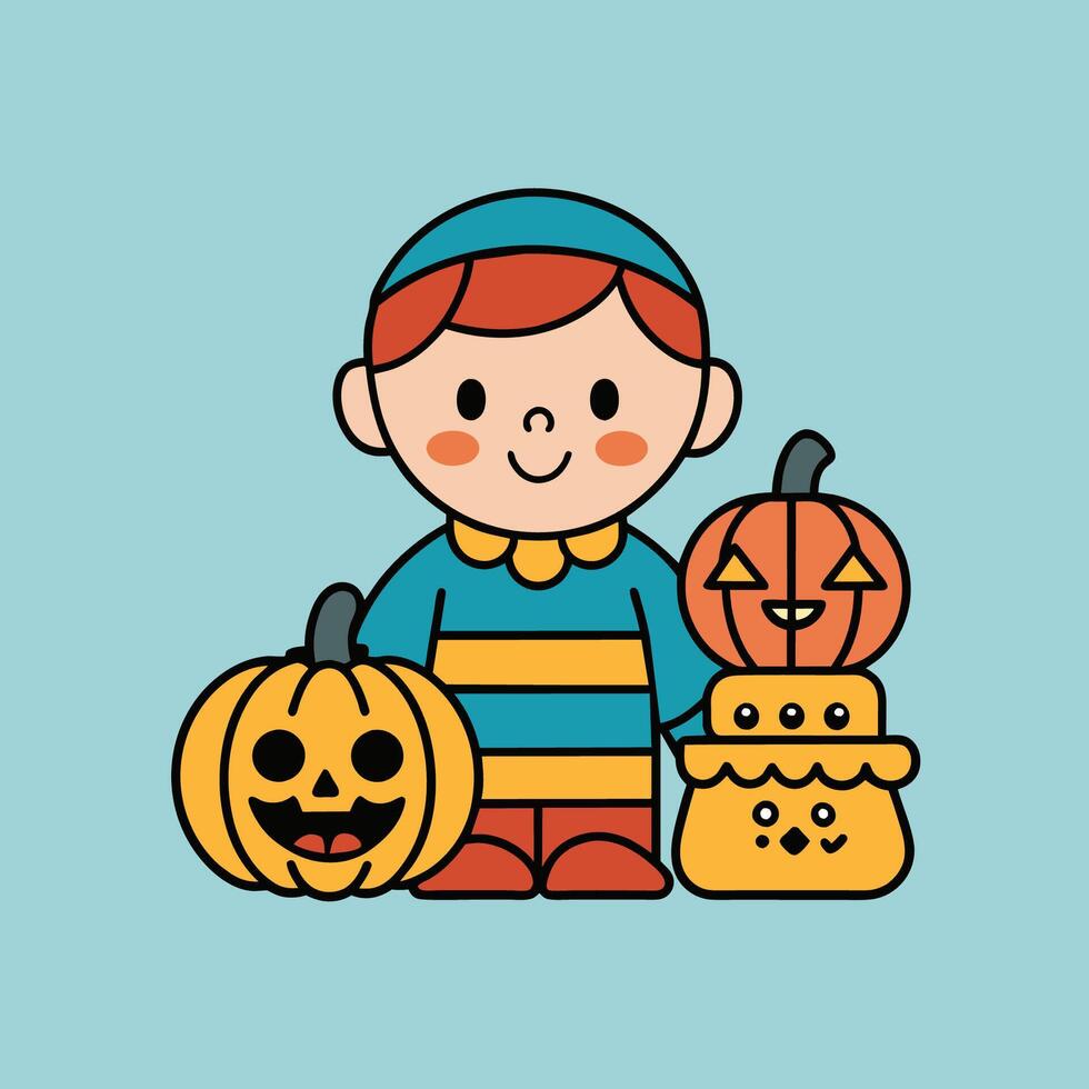 This is a drawing of a boy wearing a Halloween costume vector