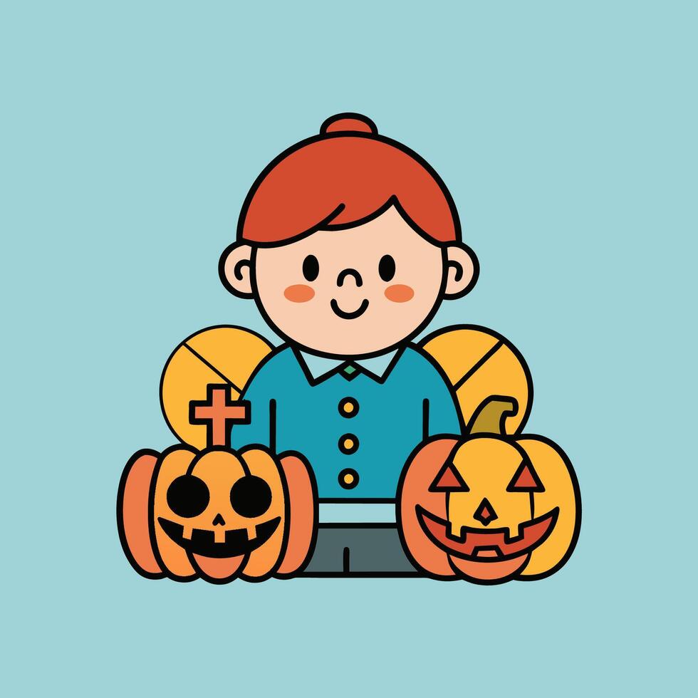This is a drawing of a boy wearing a Halloween costume vector