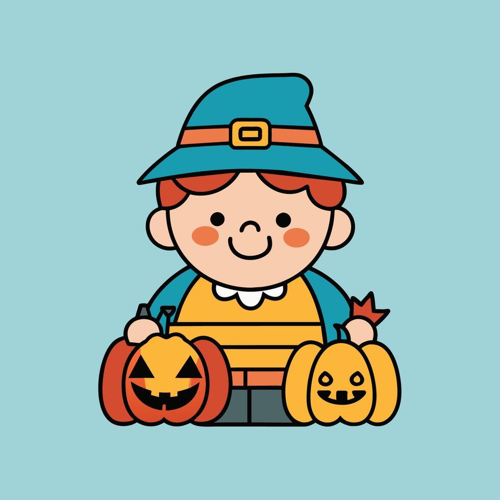 This is a drawing of a boy wearing a Halloween costume vector