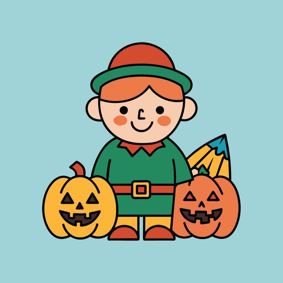 This is a drawing of a boy wearing a Halloween costume vector