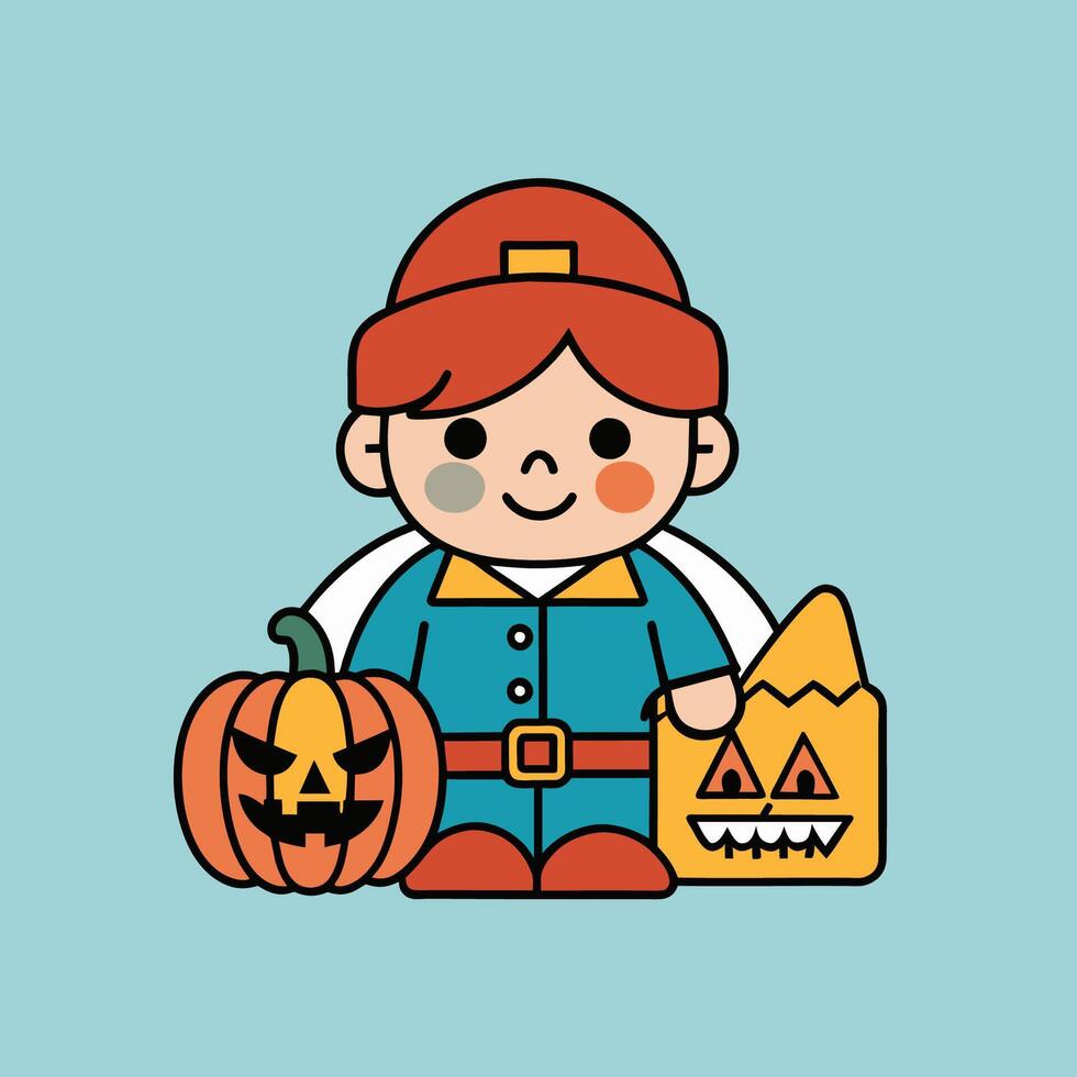 This is a drawing of a boy wearing a Halloween costume vector