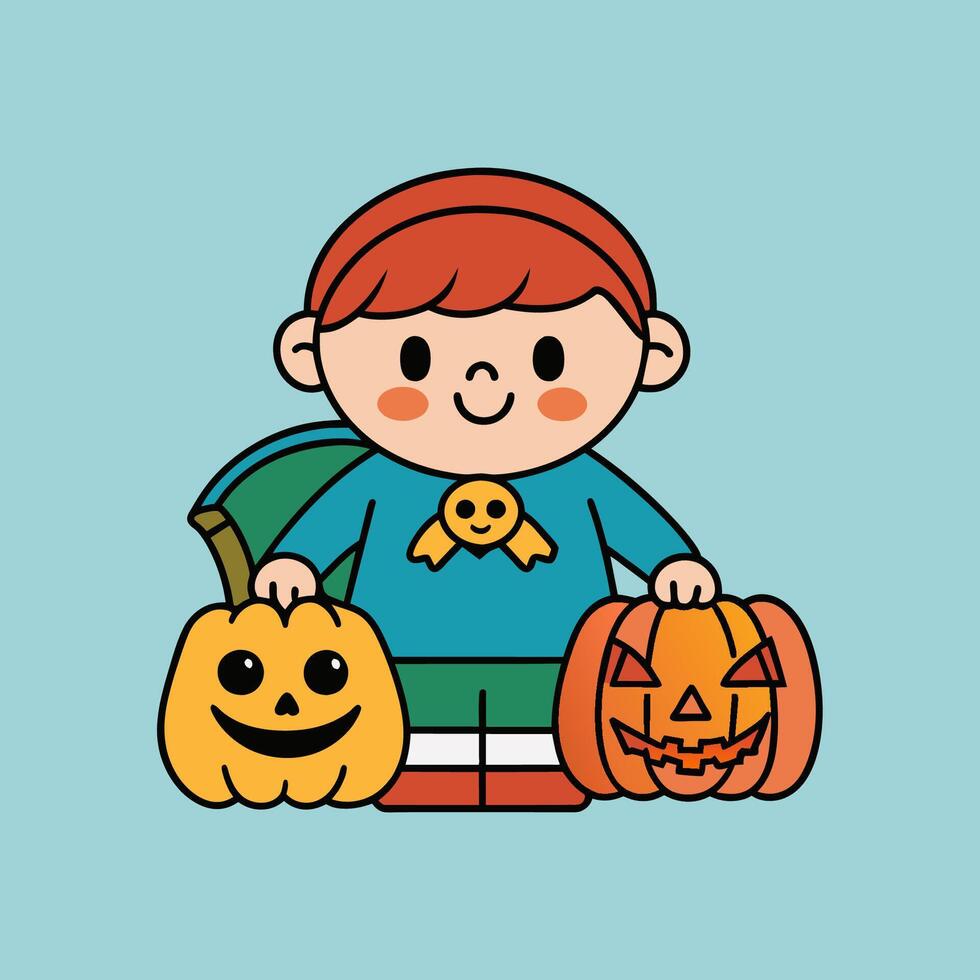 This is a drawing of a boy wearing a Halloween costume vector