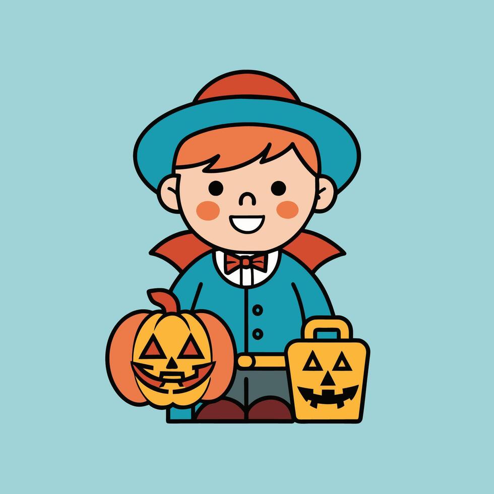This is a drawing of a boy wearing a Halloween costume vector