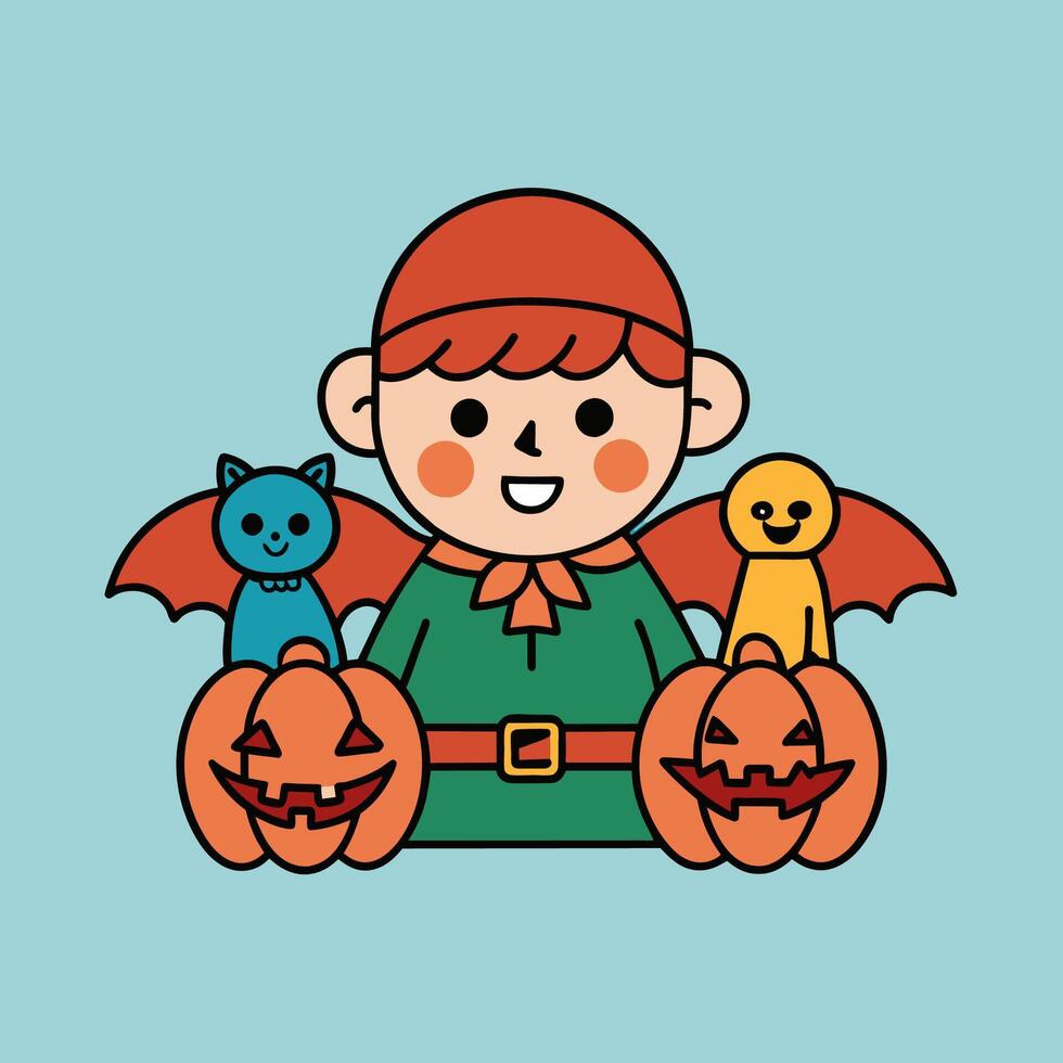 This is a drawing of a boy wearing a Halloween costume vector