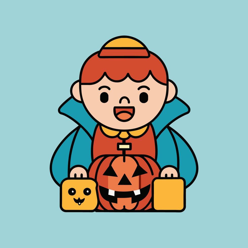 This is a drawing of a boy wearing a Halloween costume vector
