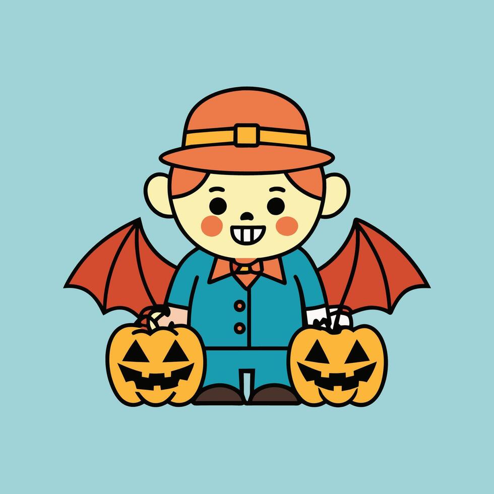 This is a drawing of a boy wearing a Halloween costume vector