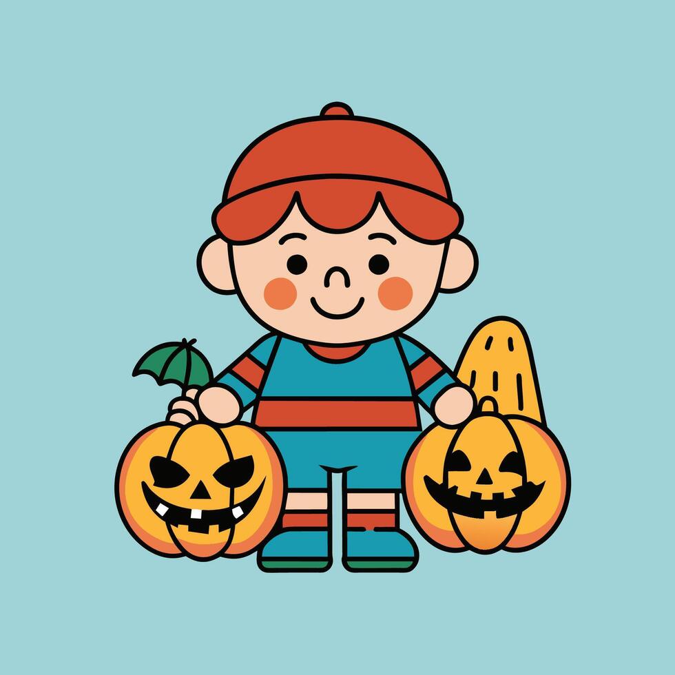 This is a drawing of a boy wearing a Halloween costume vector