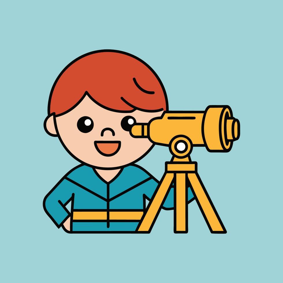 A cartoon image of a character looking through a telescope vector