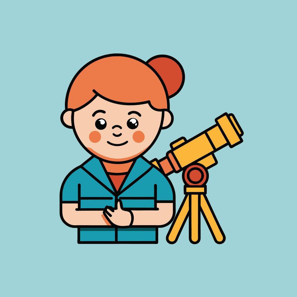 A cartoon image of a character looking through a telescope vector