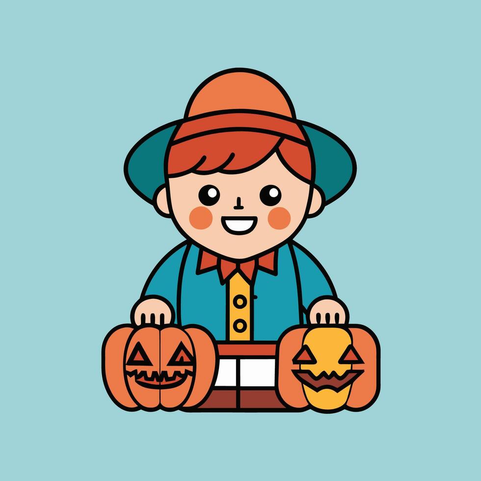 This is a drawing of a boy wearing a Halloween costume vector