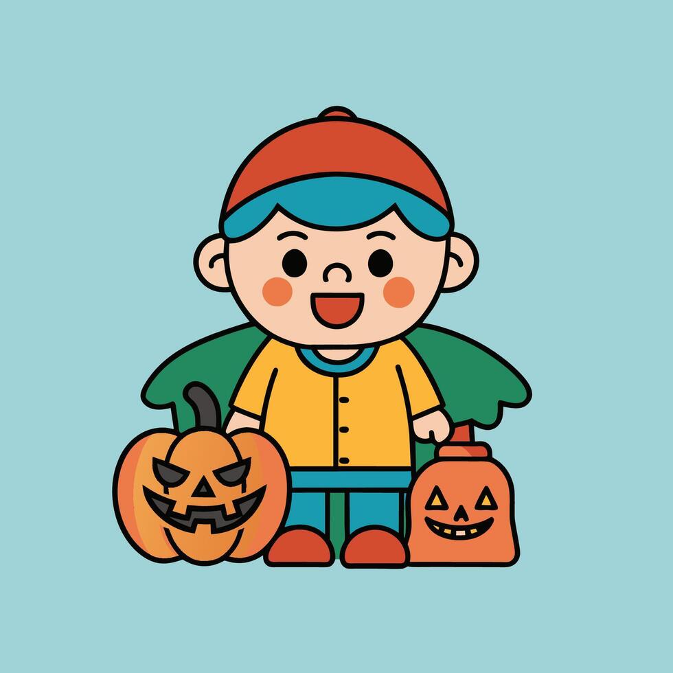 This is a drawing of a boy wearing a Halloween costume vector