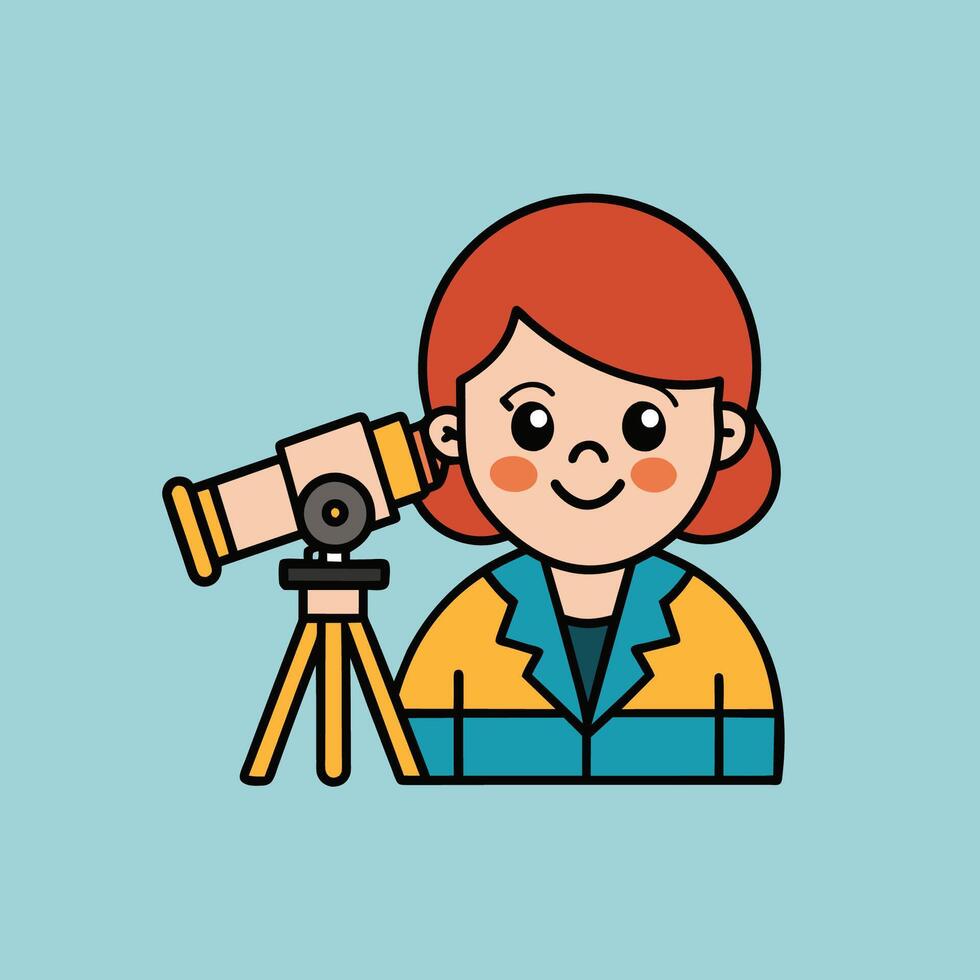 A cartoon image of a character looking through a telescope vector