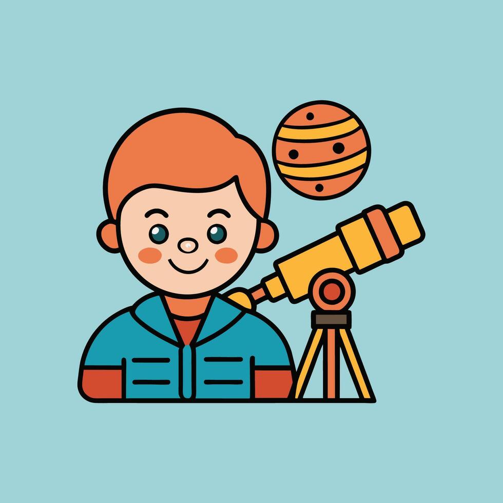 A cartoon image of a character looking through a telescope vector