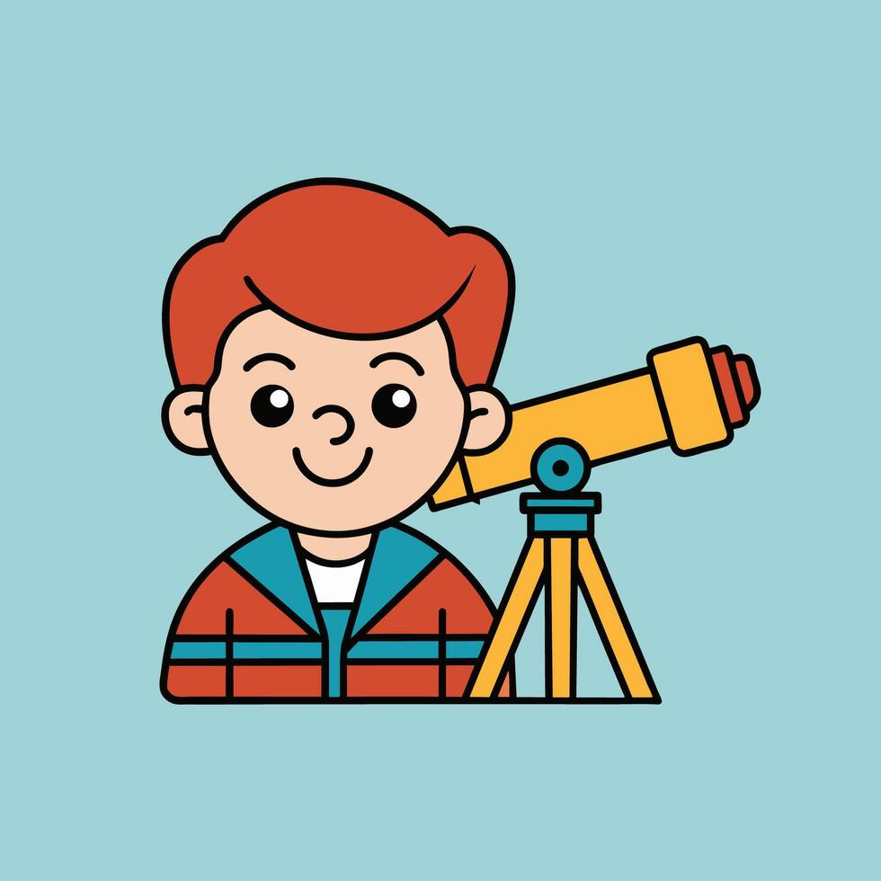 A cartoon image of a character looking through a telescope vector