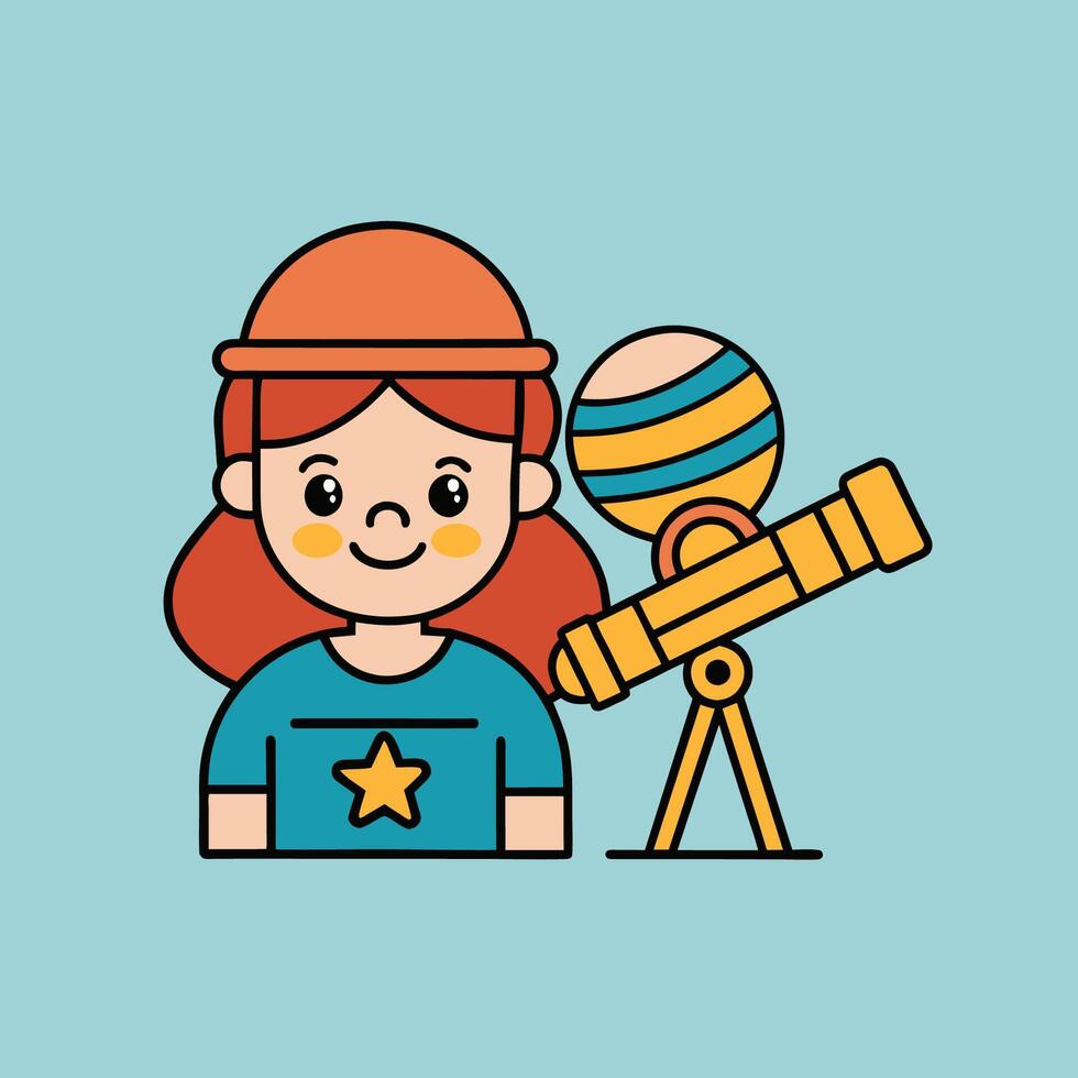A cartoon image of a character looking through a telescope vector