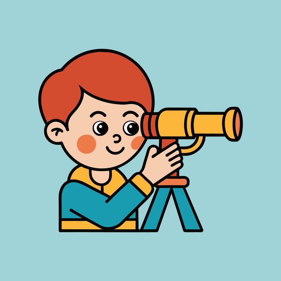 A cartoon image of a character looking through a telescope vector