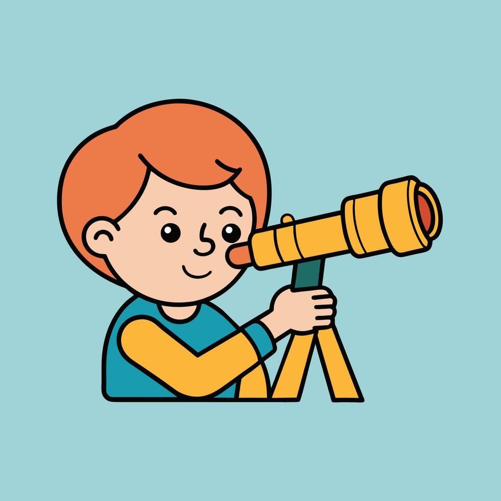 A cartoon image of a character looking through a telescope vector