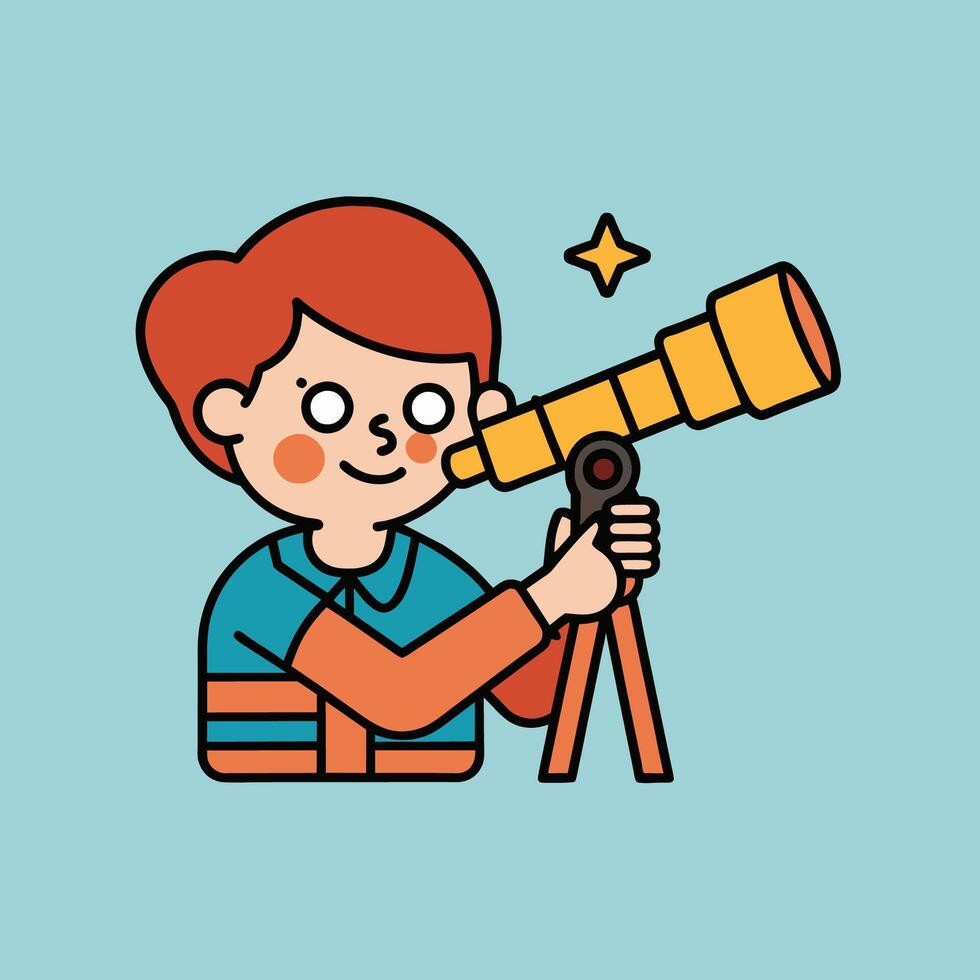 A cartoon image of a character looking through a telescope vector
