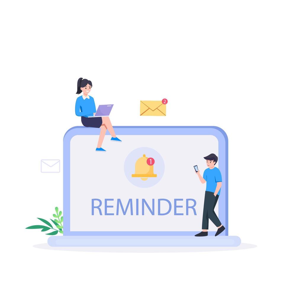 Smartphone with alarm clock reminder message on screen. New notice on the phone. Alert notification with notification bell. Important reminder. vector