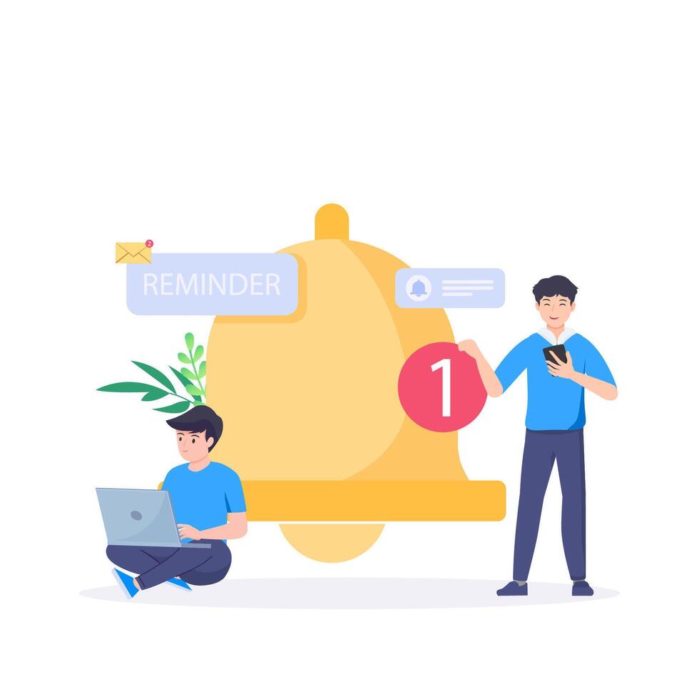 Smartphone with alarm clock reminder message on screen. New notice on the phone. Alert notification with notification bell. Important reminder. vector