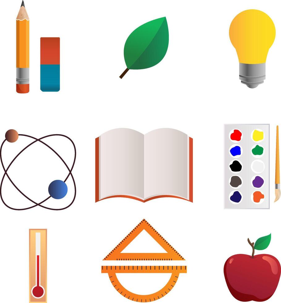 back to school school equipment and knowledge clip art. vector