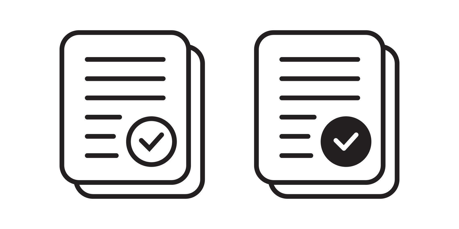 Document with Check mark icon. Compliance document icon in flat style. Approved process. Checkmark business concept. vector