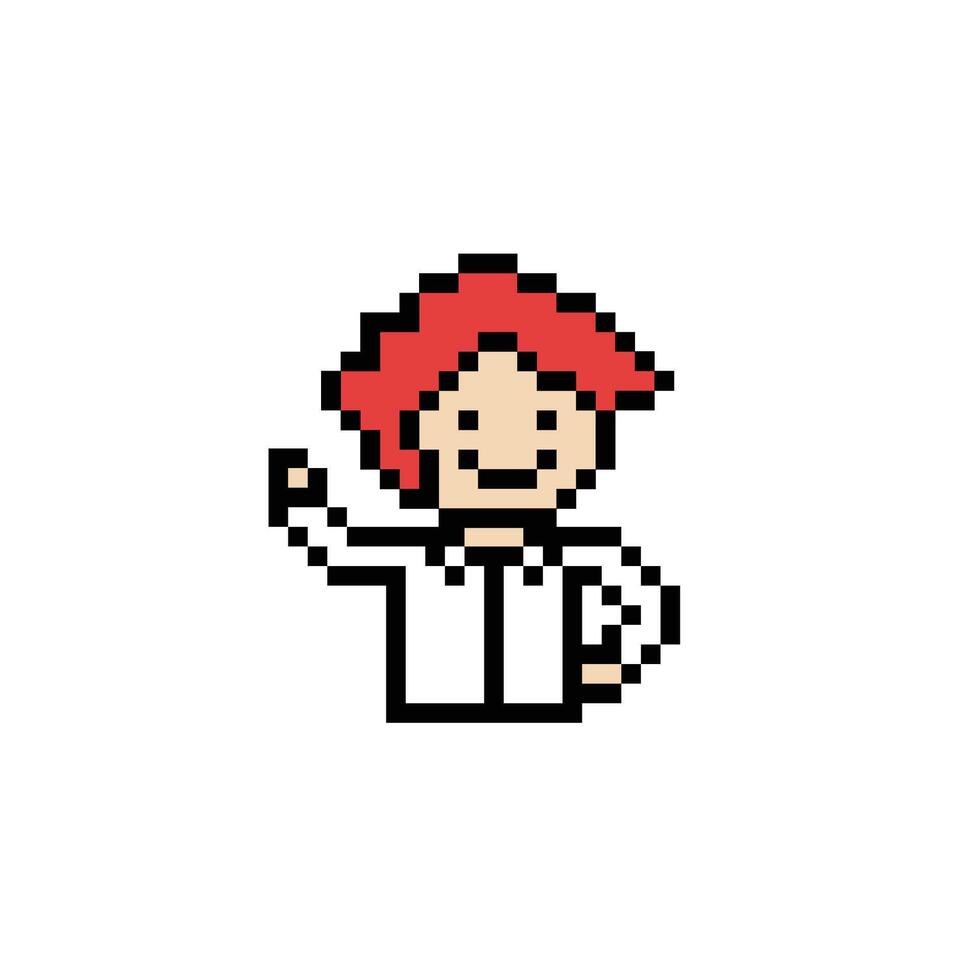 Cute pixel cartoon 8bit character business man businessman smart work life office game for decoration business 8 bit male career smart character game. vector