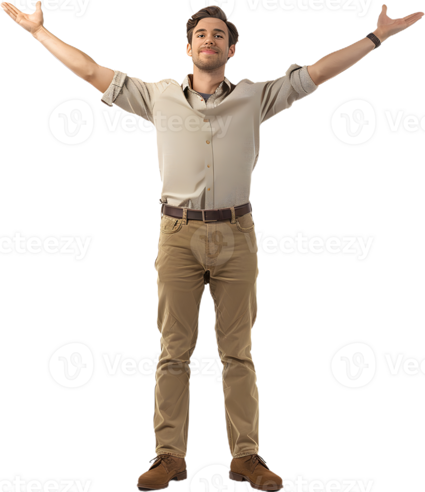 a man standing with his arms outstretched, with his hands up png