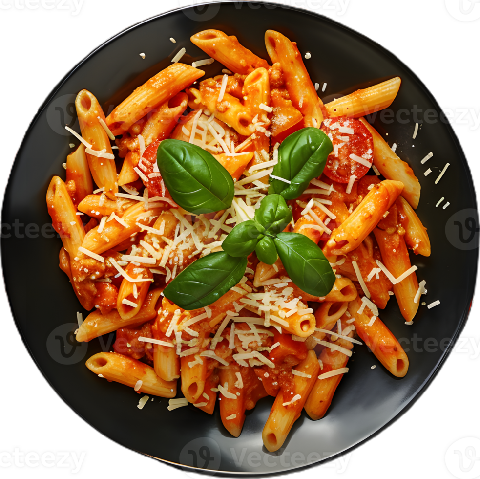 penne pasta with tomato sauce and basil transparent background png