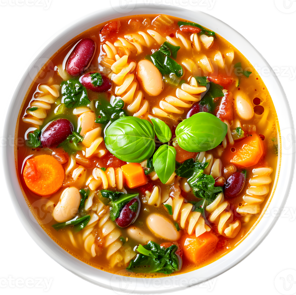 pasta with beans and vegetables in a bowl on a transparent background png
