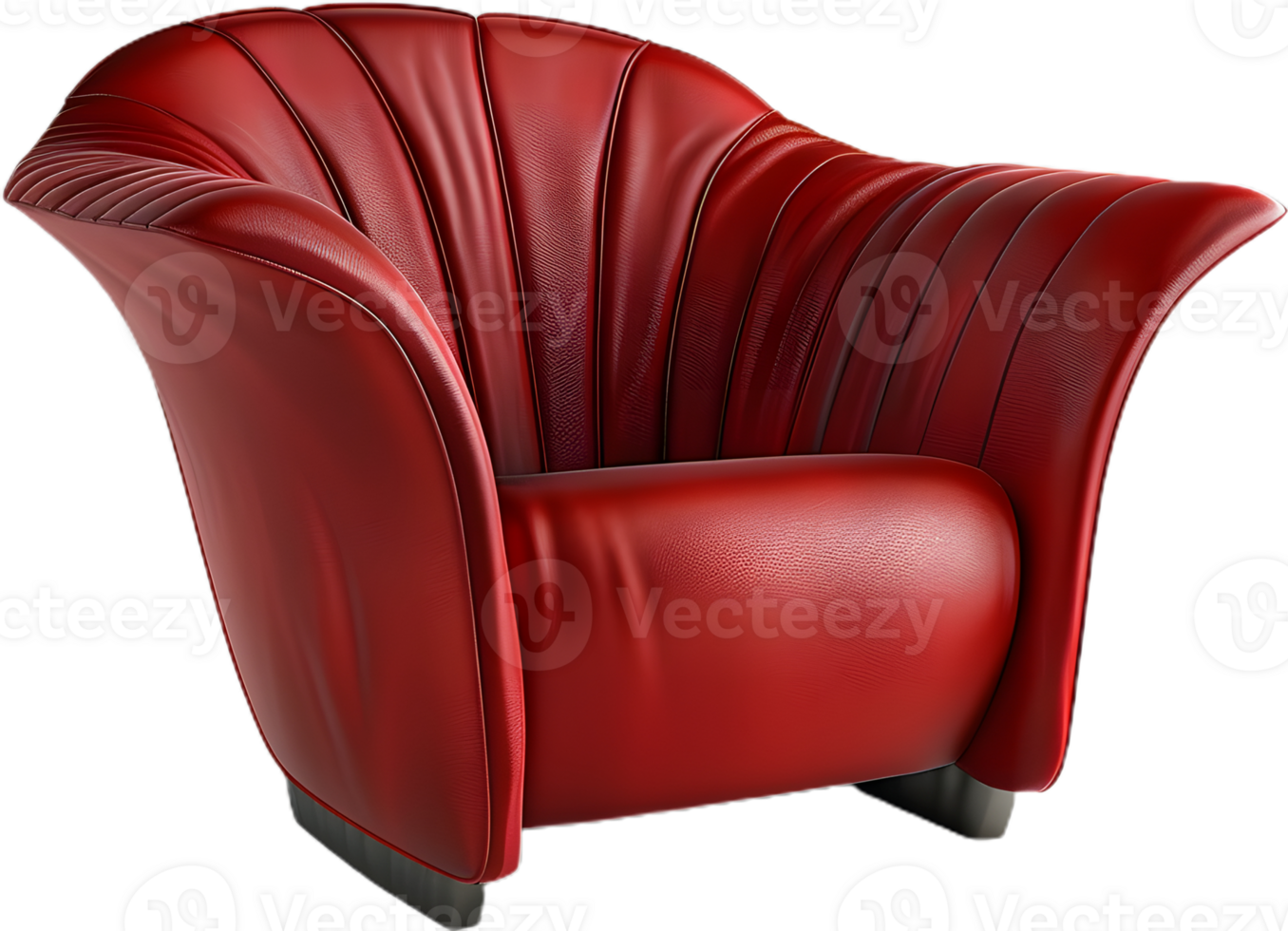 a red leather chair with curved arms png