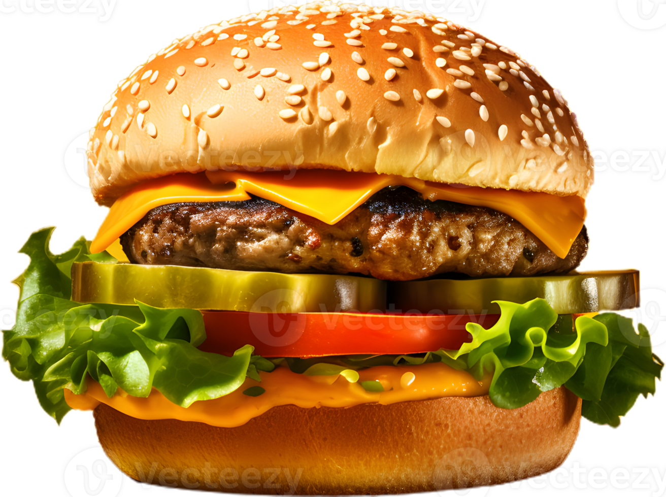 a hamburger with cheese and lettuce on it png