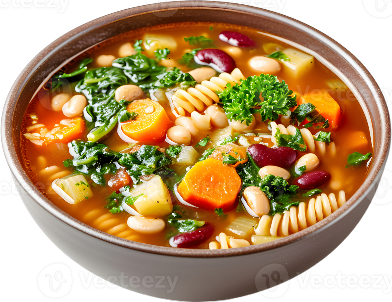 pasta with beans and vegetables in a bowl on a transparent background png