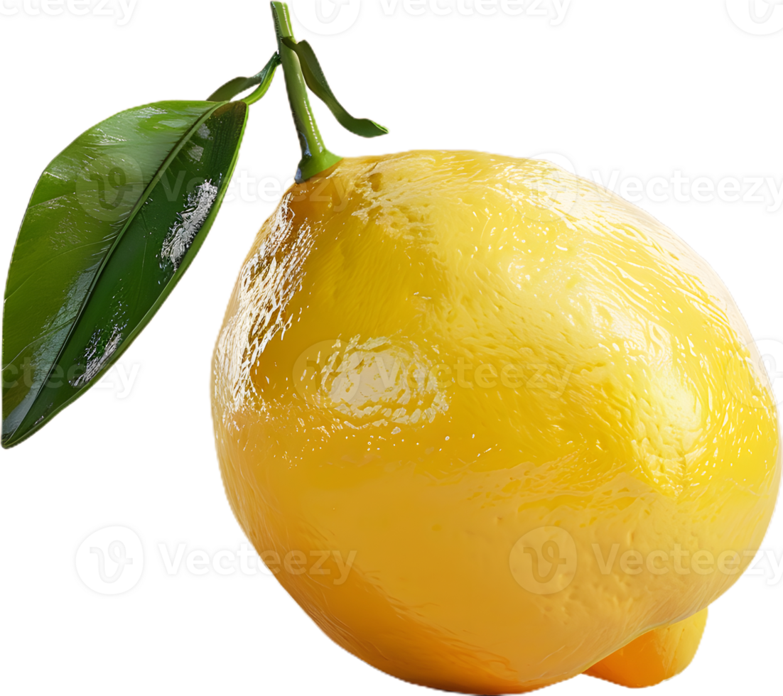 a lemon with leaves on it, on a transparent background png