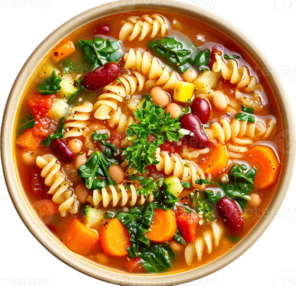 pasta with beans and vegetables in a bowl on a transparent background png