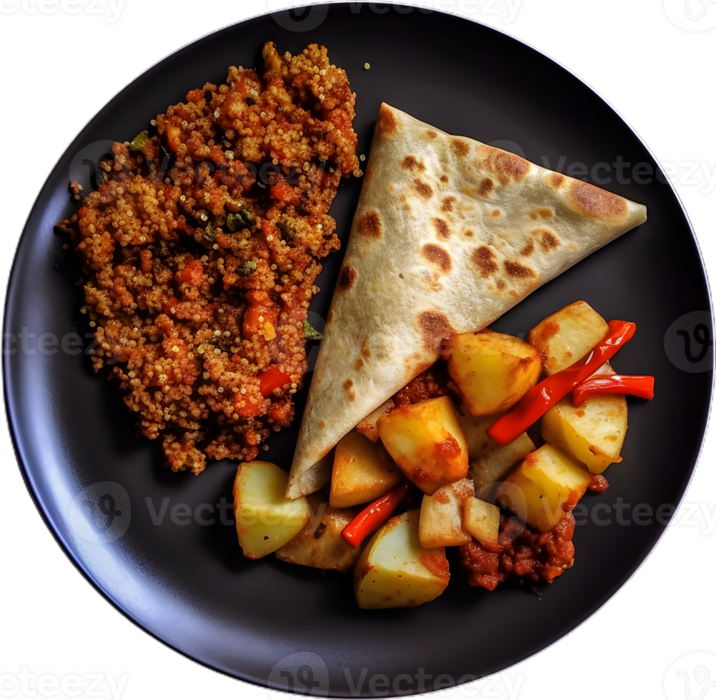 a plate with a plate of food and a tortilla png