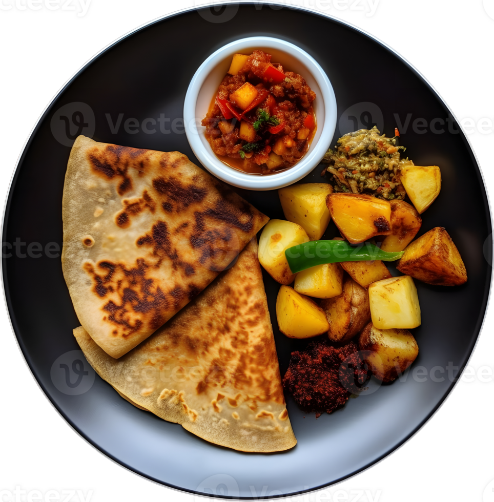 a plate with a plate of food and a tortilla png